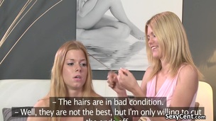 Hair brush added to lesbo teen fucking