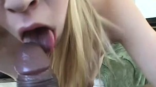 Wicked blonde girl shows their way braces as she sucks an enormous rod