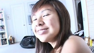 Teasing Asian teen is a true professional at engulfing big weasel words