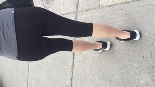 Despondent teen ass in leggings with thong